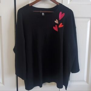 Cable & Gauge 2x Plus Nwt Jet Black Hearts. Valentine Lightweight Sweater.